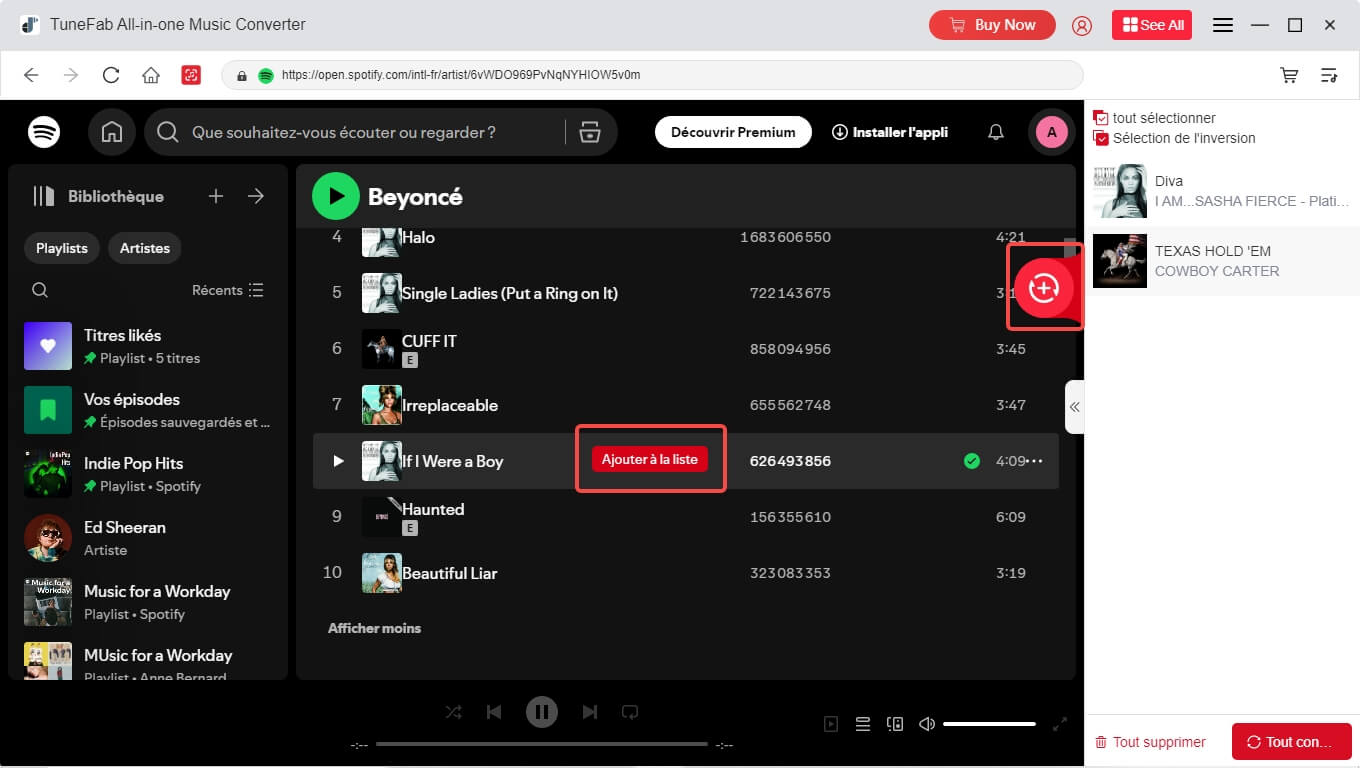 Ajouter une playlist Spotify à convertir