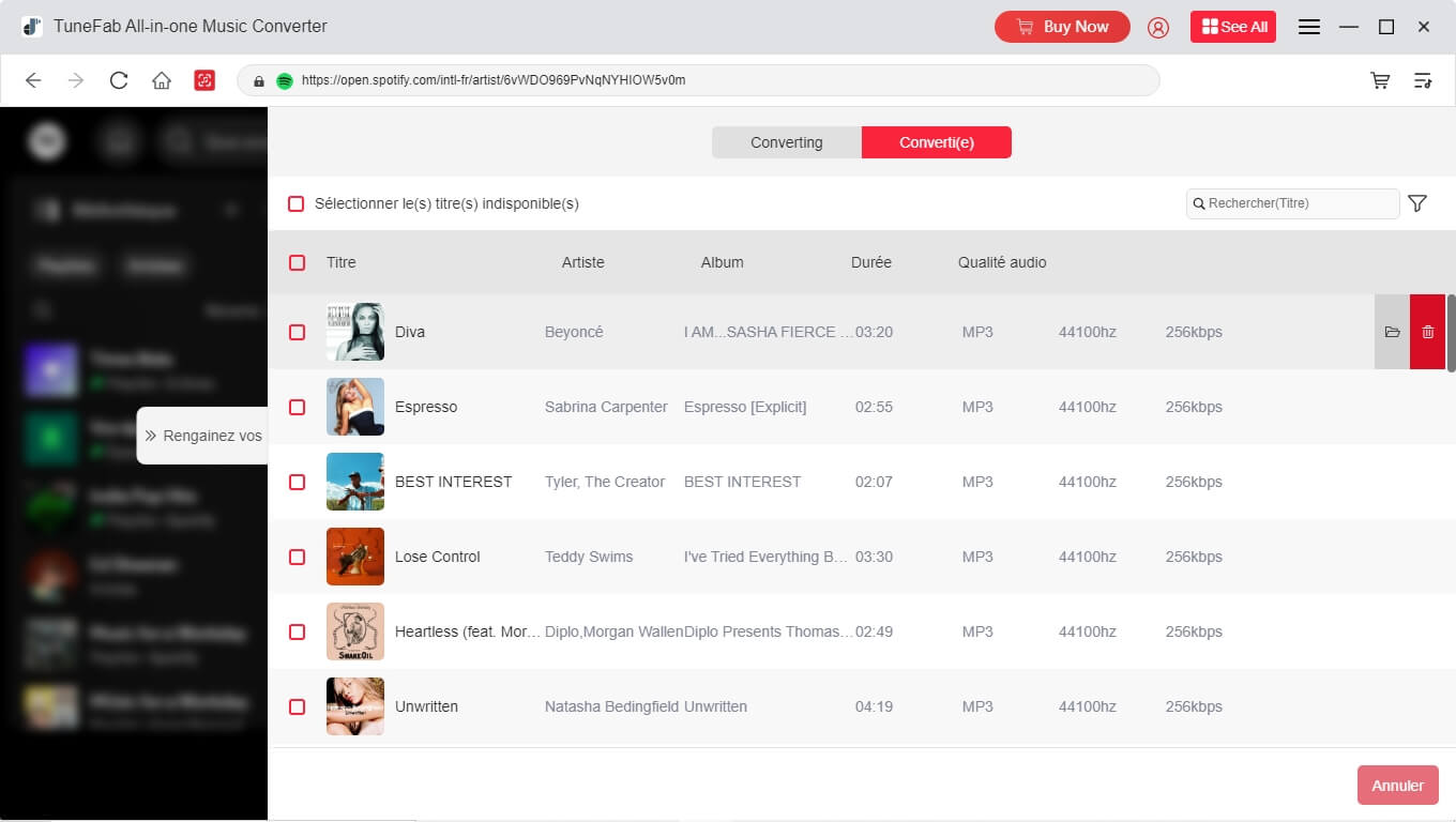Les chansons Spotify converties par TuneFab Spotify Music Converter