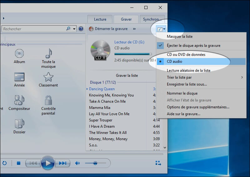 Graver Apple Music sur CD via Windows Media Player