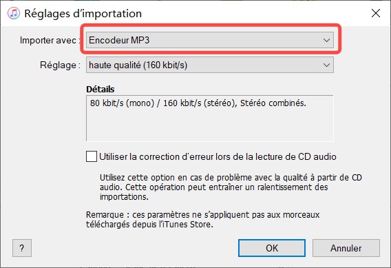 Régler l'encoder MP3 dans l'iTunes