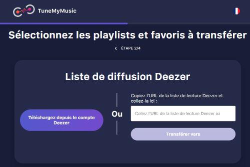 Sélctionner une playlist Deezer dans TuneMyMusic
