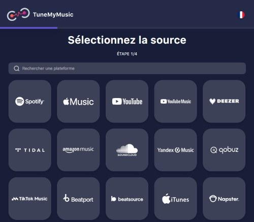 Sélectionner la destination Deezer dans TuneMyMusic
