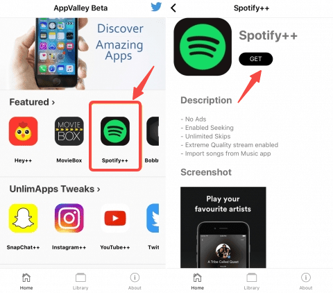 Télécharger Spotify++ sur iPhone via AppValley