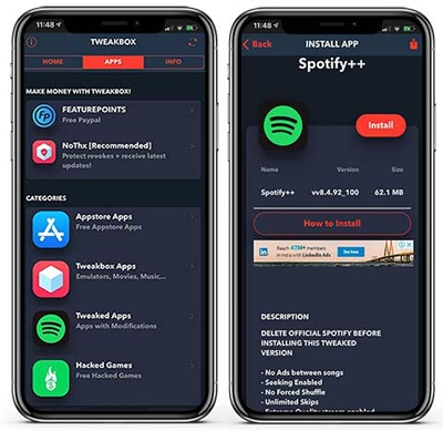 Télécharger Spotify++ sur iPhone via TweakBox