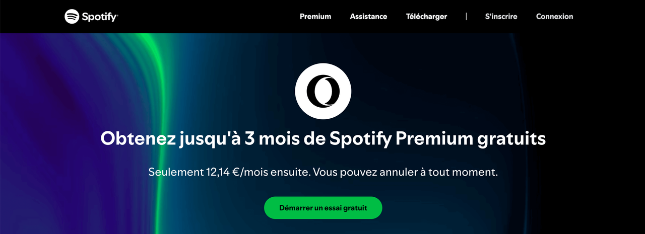 Avoir Spotify Premium gratuit avec Opera