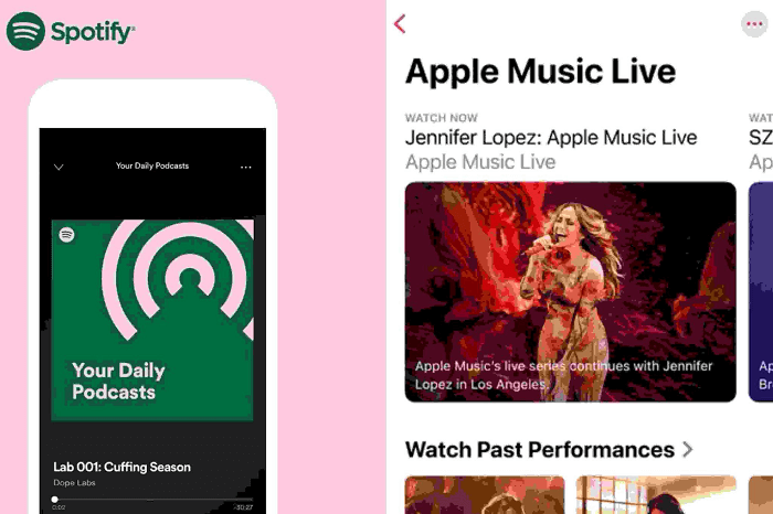 Bibilothèque Musique de Spotify et Apple Music
