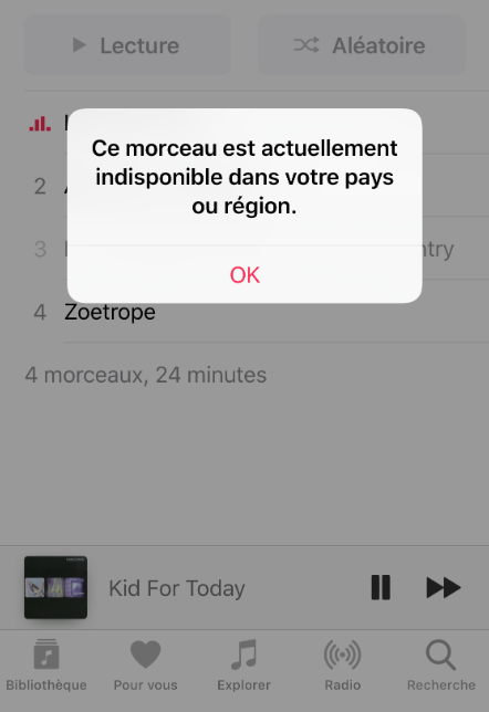 Ce morceau est actuellement indisponible dans votre pays ou région