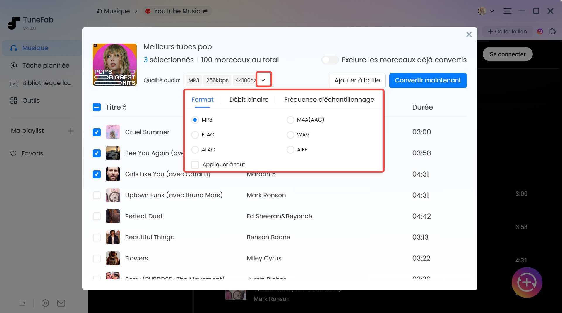 Sélectionner le format de sortie