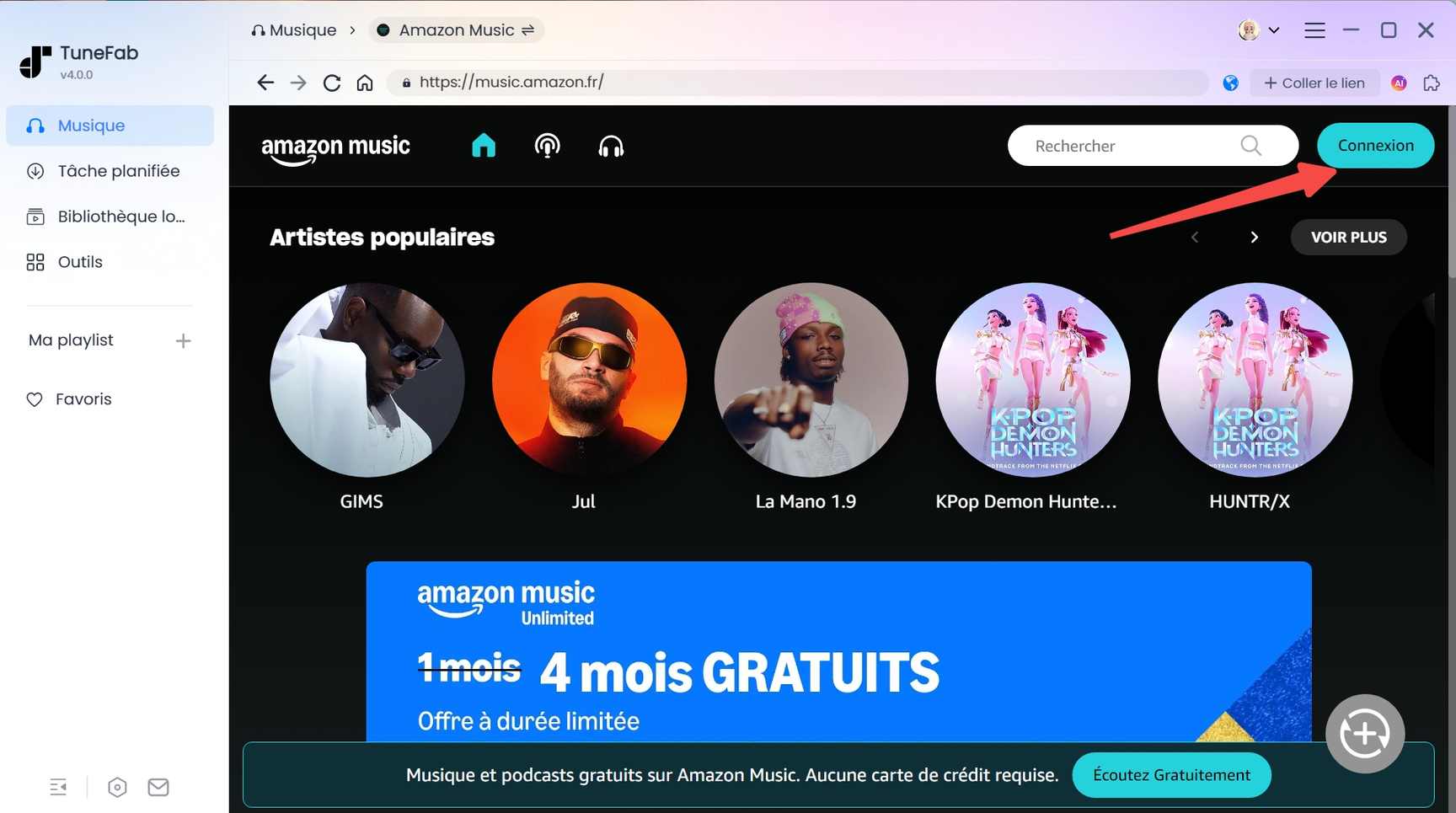 Entrer dans Amazon Web Player