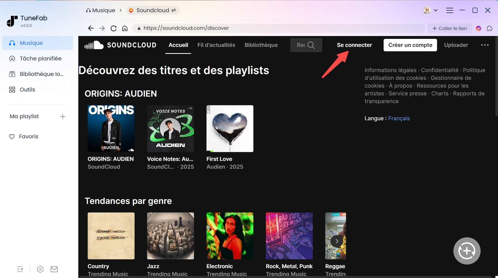 Se connecter à SoundCloud Music