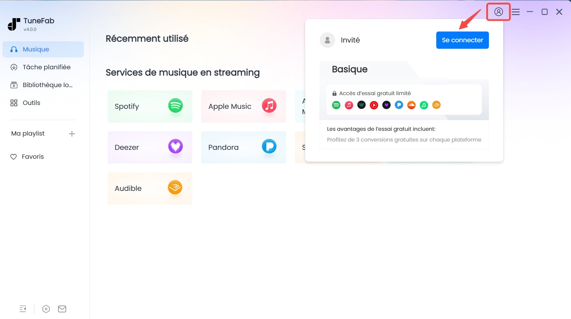 Se connecter à TuneFab
