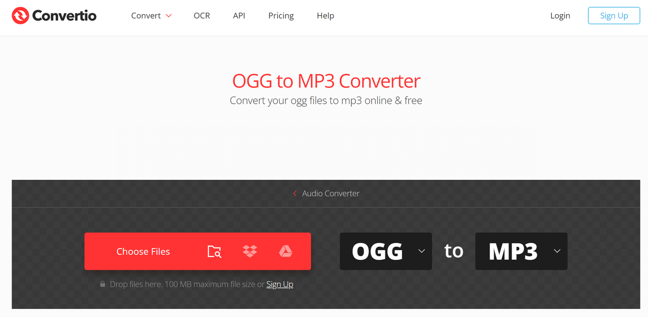Convertir OGG en MP3 à l'aide de Convertio