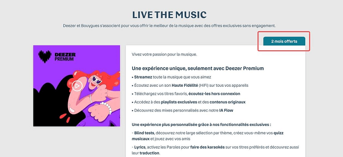 Obtenir Deezer Premium via Bouygues Telecom