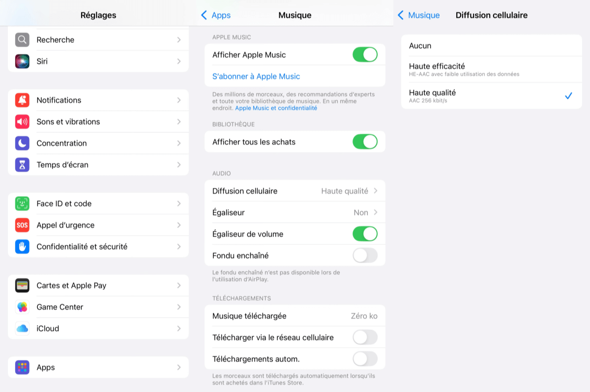 Activer l'audio sans perte sur iPhone