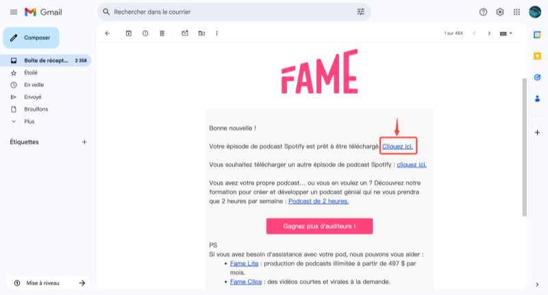 Enregistrer l'audio du podcast Spotify à partir du lien Fame