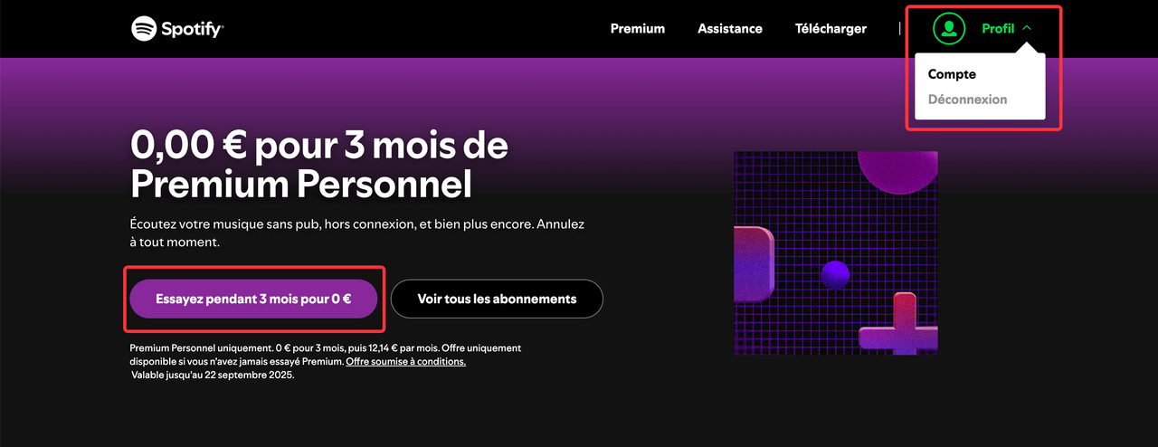Essai gratuit pour les nouveaux utilisateurs de Spotify en France