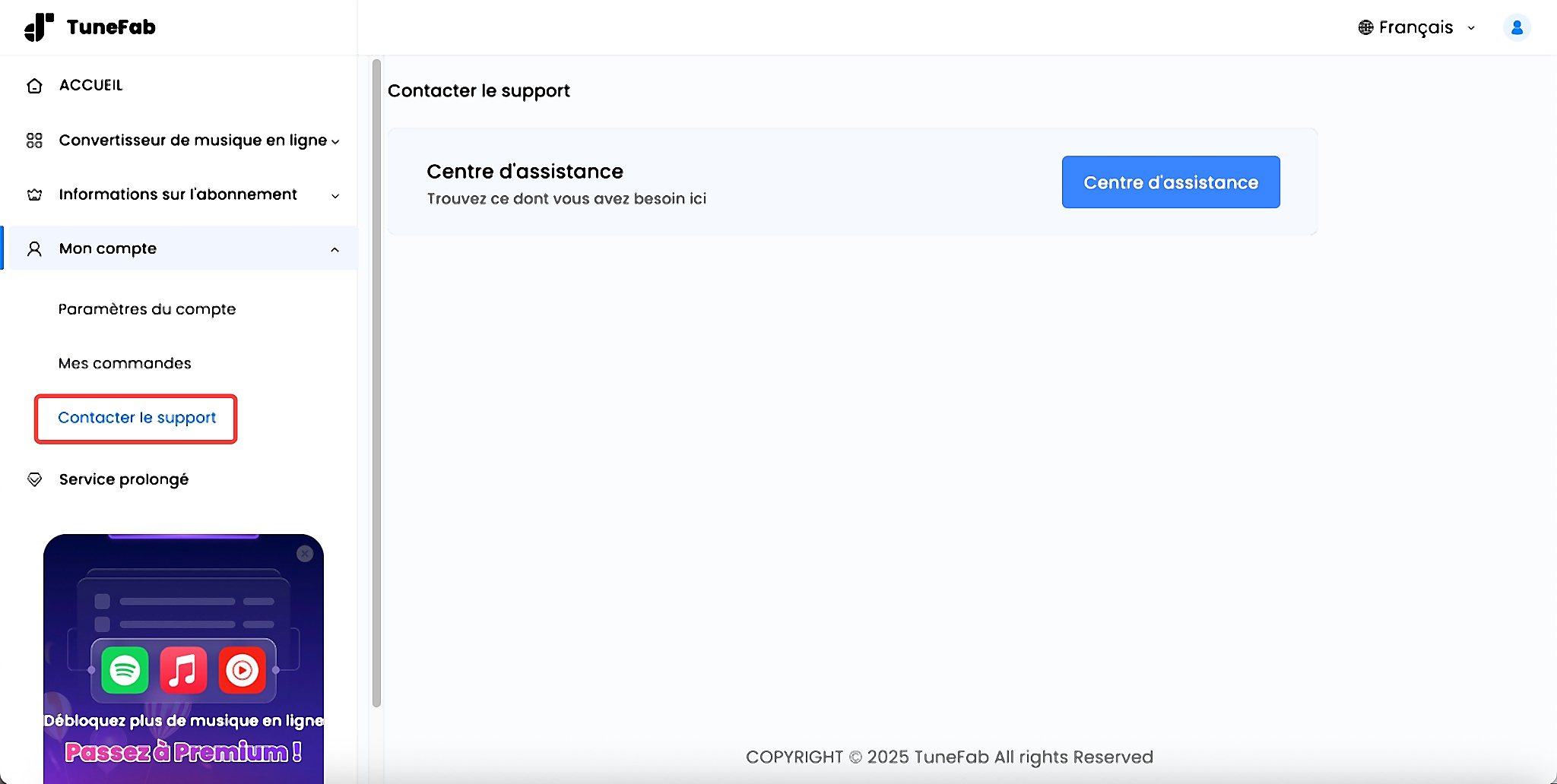 Contacter l’équipe d’assistance TuneFab