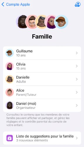 gestion des membres de la famille Apple