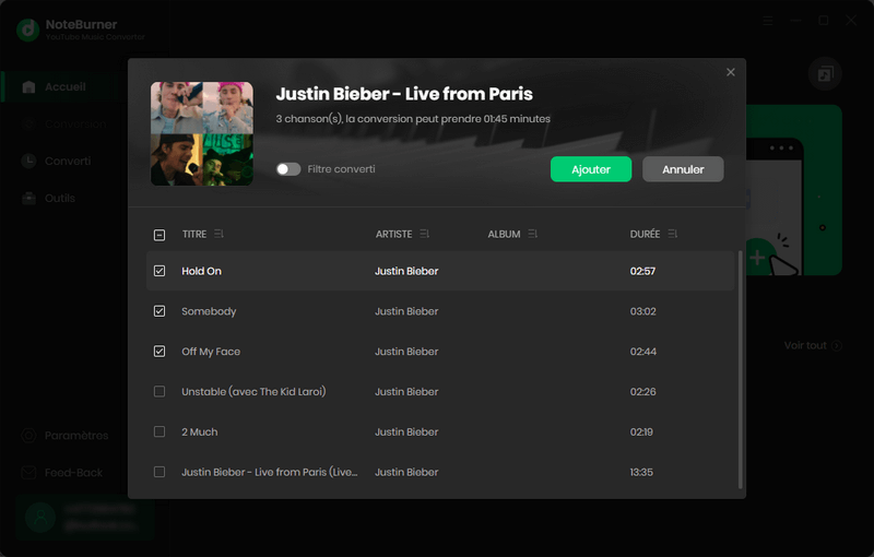 Convertir Youtube WAV via NoteBurner