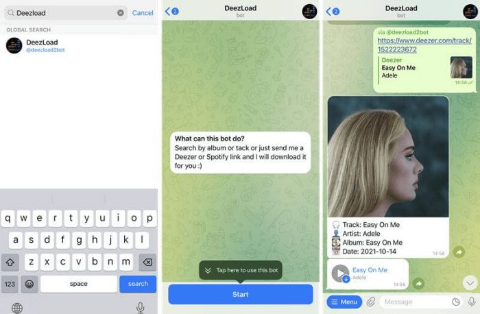 Opérations du bot Telegram deezload