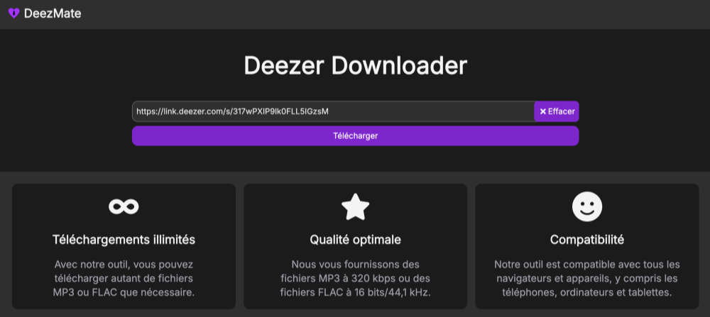 Page d'accueil de DeezMate