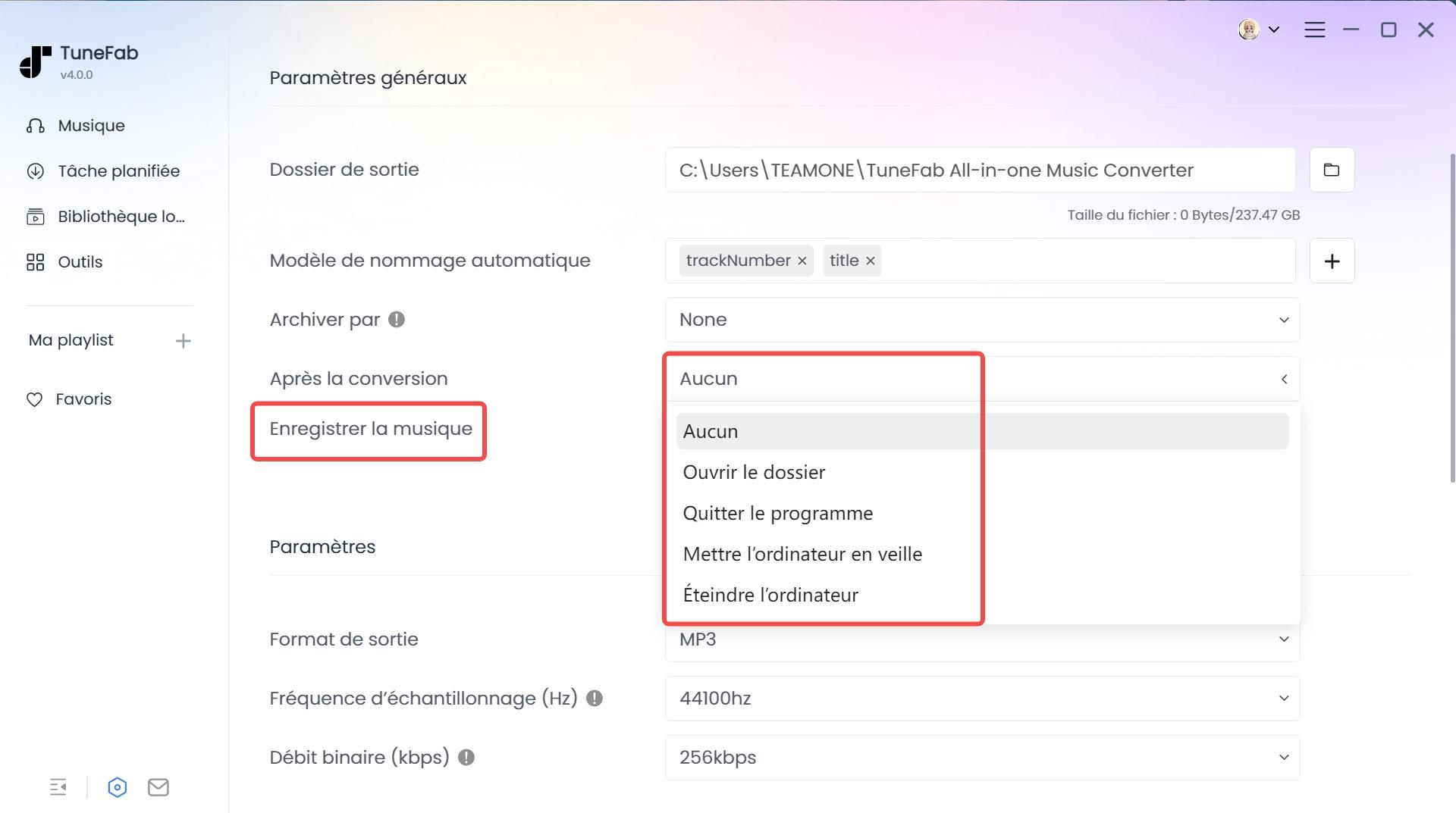Ajuster les paramètres dans les Préférences
