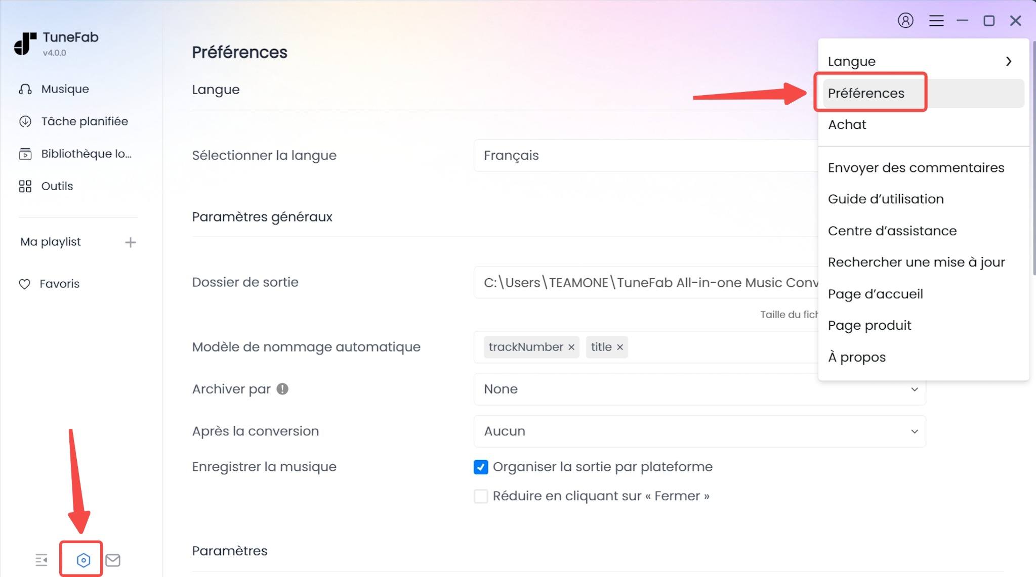 Réglages d’archivage dans TuneFab Apple Music Converter