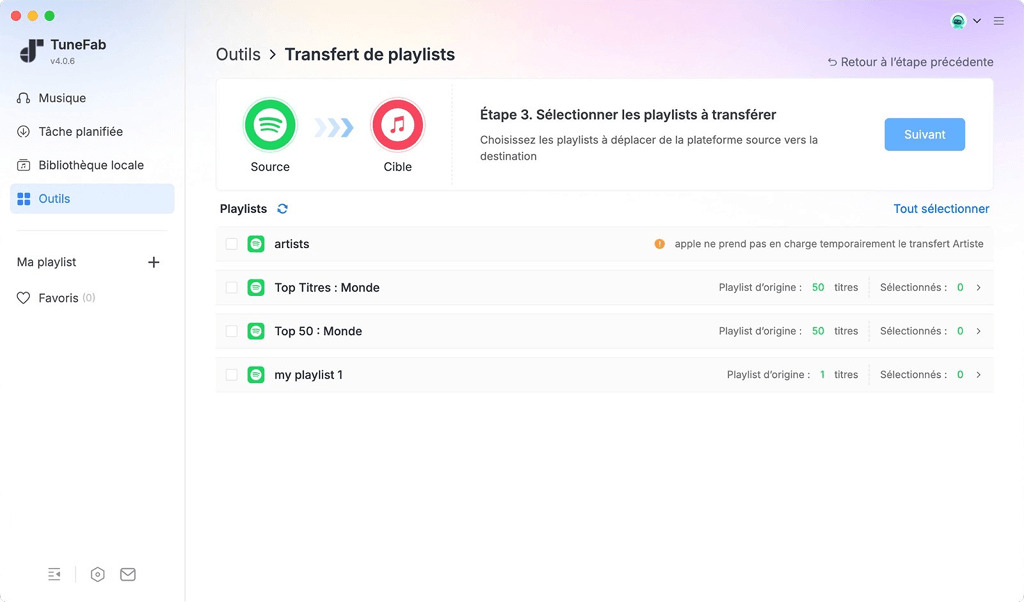 Sélectionner la playlist