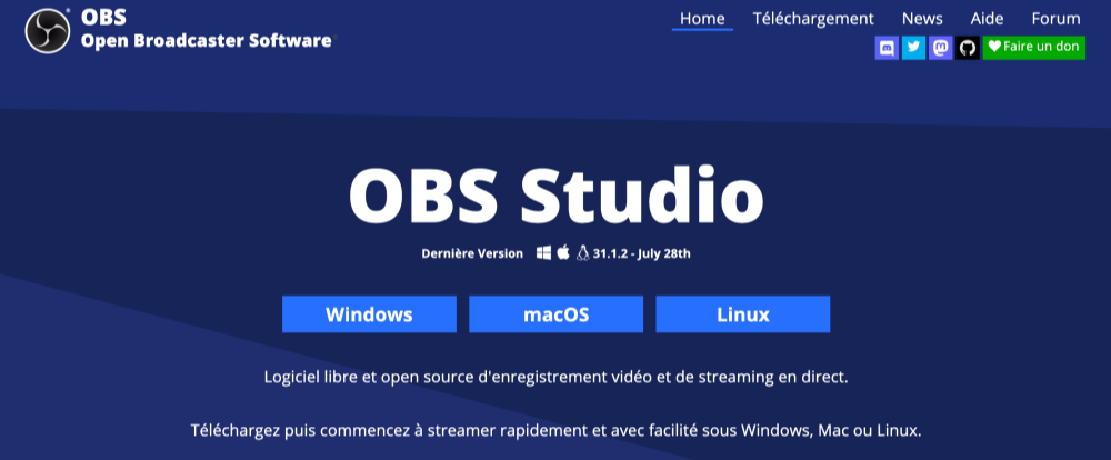 Site officiel d'OBS Studio
