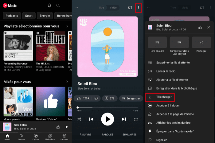 Télécharger des chansons YouTube avec l'application YouTube Music