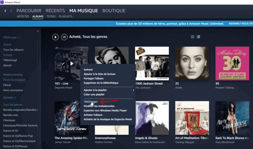 Télécharger musique Amazon via l’application officielle sur Windows